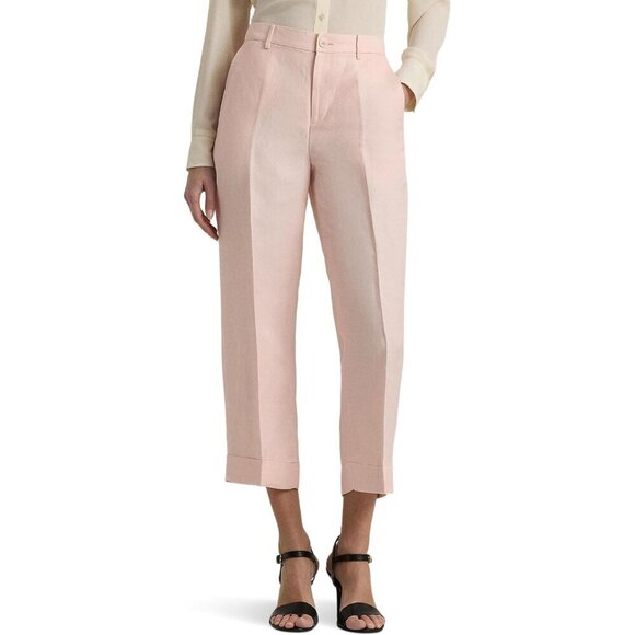 NWT Lauren Ralph Lauren Linen-Blend-Twill Cropped Pants in Pink Opal Sz.… - Picture 1 of 4